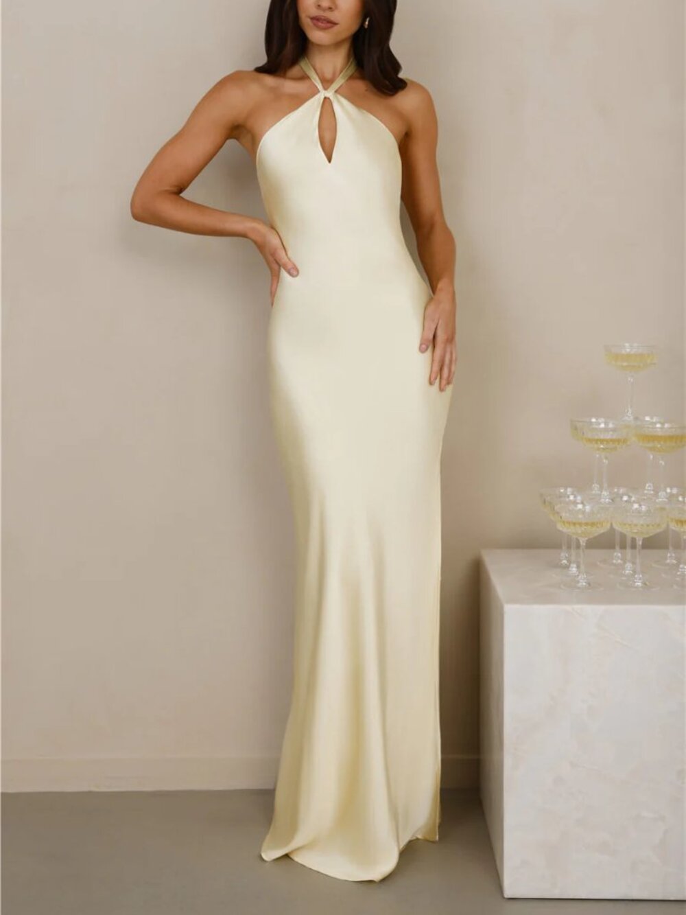 The Delilah Satin Halter Maxi Dress - Butter Yellow - Hello Molly - Picture 5 of 12